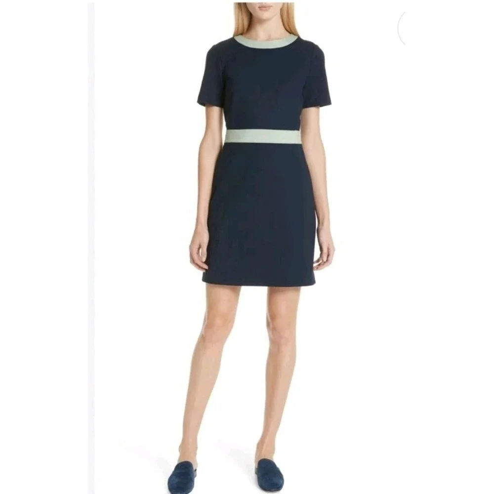 Tory‎ Burch L Colorblock Ponte Dress Navy Blue Mint Green Mini Classic Designer